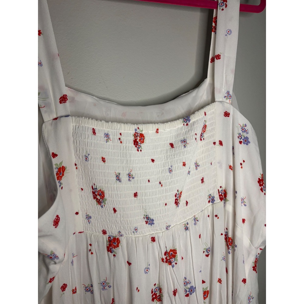 Mango Floral Smocked Midi Dress White Viscose Cottagecore 2XL - Picture 4 of 7